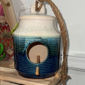Birdhouse Blue and Cream Ceramic glazed NEW